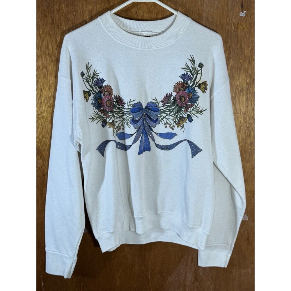 Vintage Floral Flower Sparkle Crewneck Sweater Sweatshirt‎ Women’s Medium M USA
